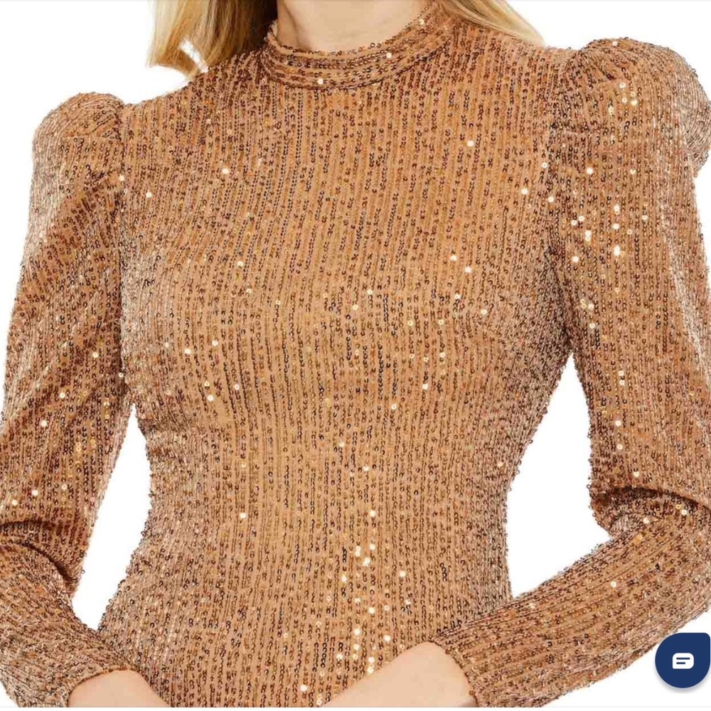 Ieena Mac Duggal High Neckline Long Sleeve Sequin Embellished Midi